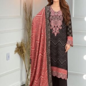 3PC Linen Suit-Embroidered & Printed (Unstitched)