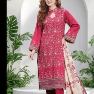 3PC Khaddar Suit-Embroidered & Printed (Unstitched)