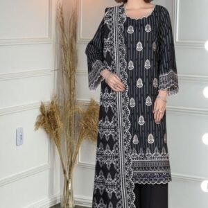3PC Khaddar Suit-Embroidered & Printed (Unstitched)
