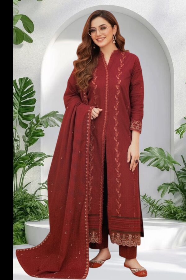 3PC Khaddar Suit-Embroidered (Unstitched)
