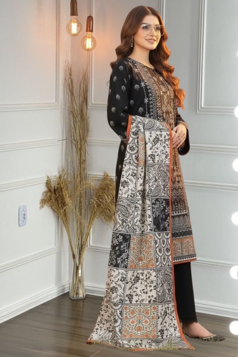 3PC Khaddar Suit-Printed (Unstitched) - Image 3