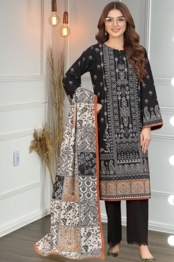 3PC Khaddar Suit-Printed (Unstitched)