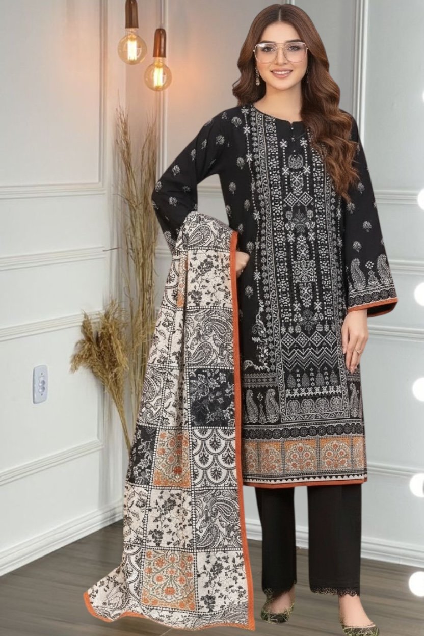 3PC Khaddar Suit-Printed (Unstitched)