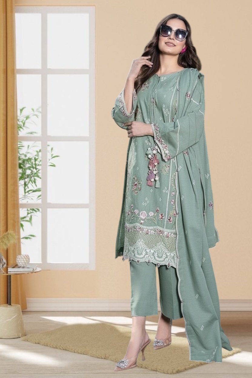 3PC Khaddar Suit-Embroidered (Unstitched) - Image 5