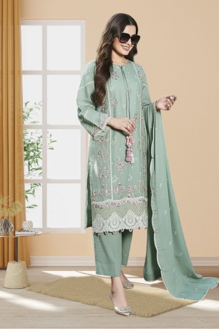 3PC Khaddar Suit-Embroidered (Unstitched) - Image 2