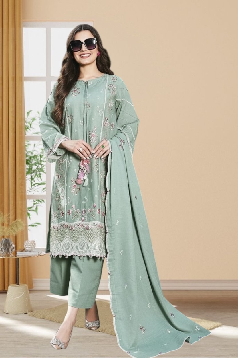 3PC Khaddar Suit-Embroidered (Unstitched)