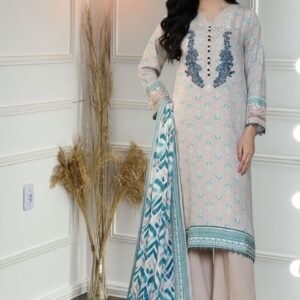 3PC Kotail Linen Suit-Embroidered & Printed (Unstitched)