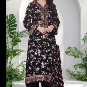 3PC Kotail Linen Suit-Embroidered & Printed (Unstitched)
