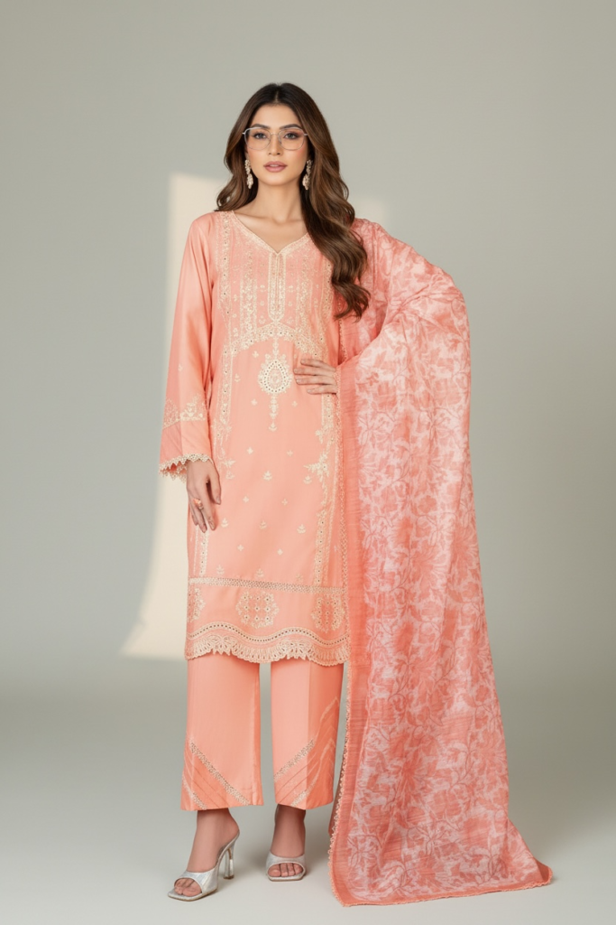 3PC Cambric Suit-Embroidered (Unstitched)