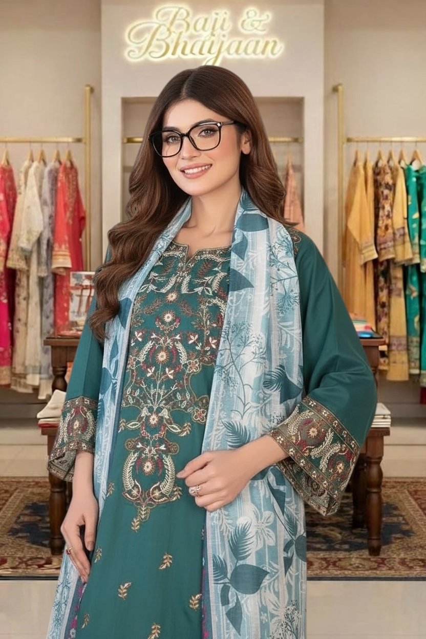 3PC Cambric Suit-Embroidered (Unstitched)