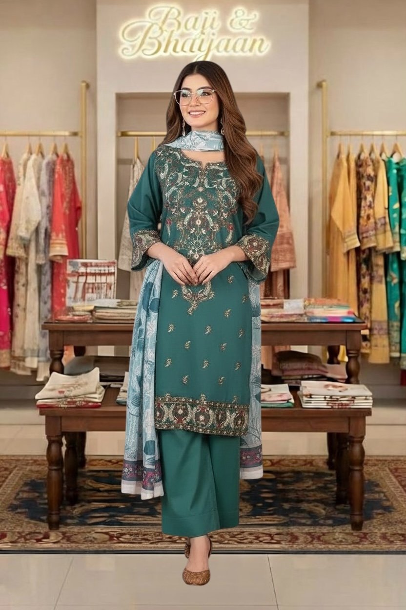 3PC Cambric Suit-Embroidered (Unstitched) - Image 2