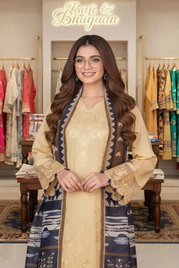 3PC Cambric Suit-Embroidered (Unstitched)