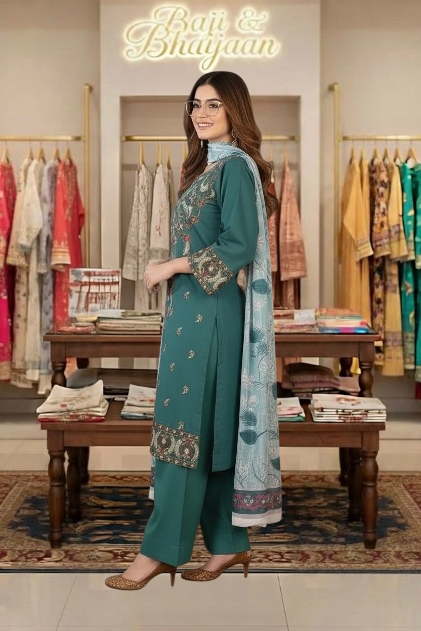 3PC Cambric Suit-Embroidered (Unstitched) - Image 3