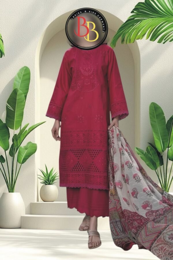 3PC Lawn Schiffli Suit-Embroidered (Unstitched)
