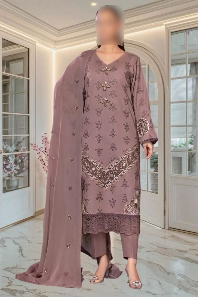 3PC Cambric Suit-Embroidered (Unstitched)