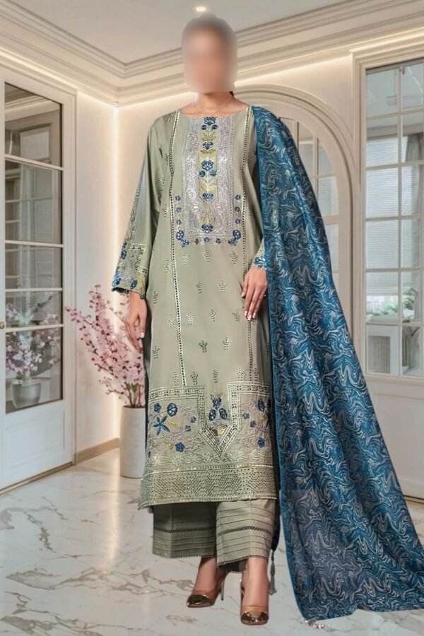 3PC Cambric Suit-Embroidered (Unstitched)