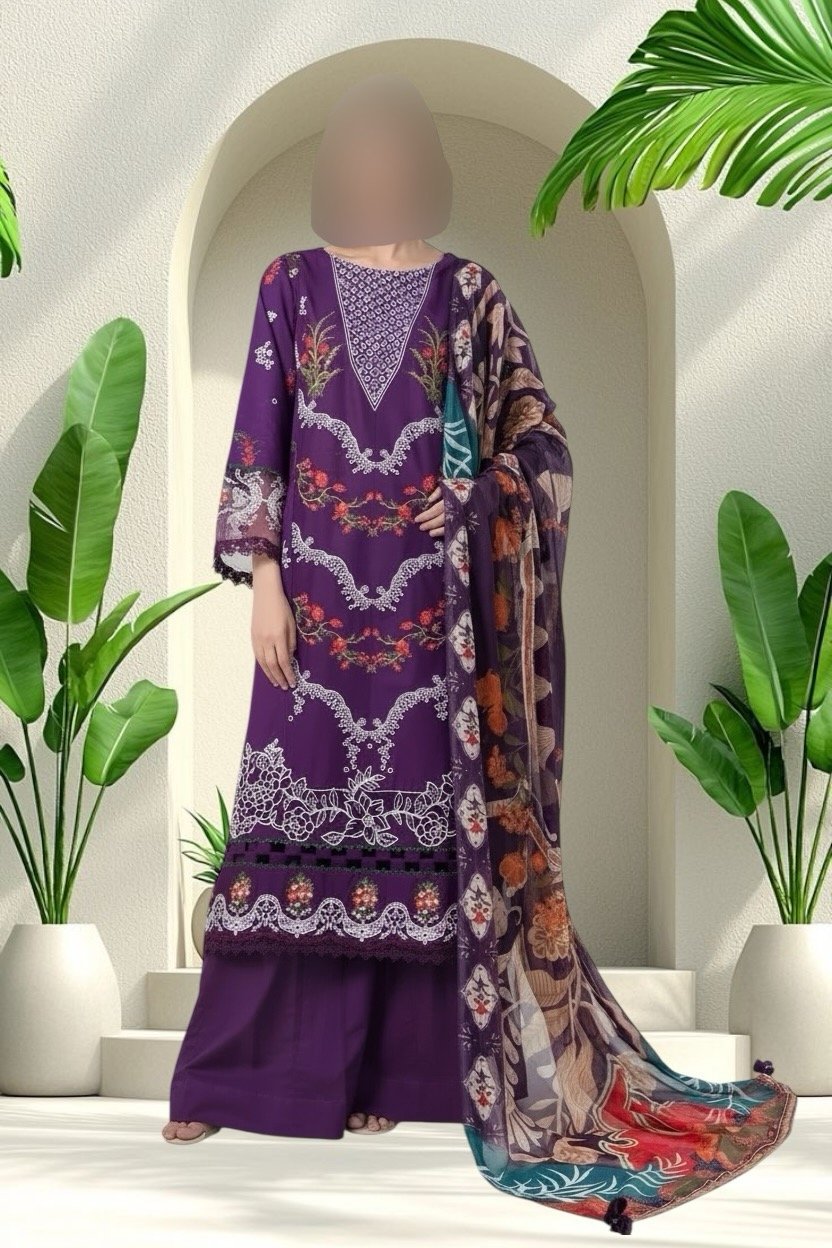 3PC Lawn Suit-Embroidered (Unstitched)