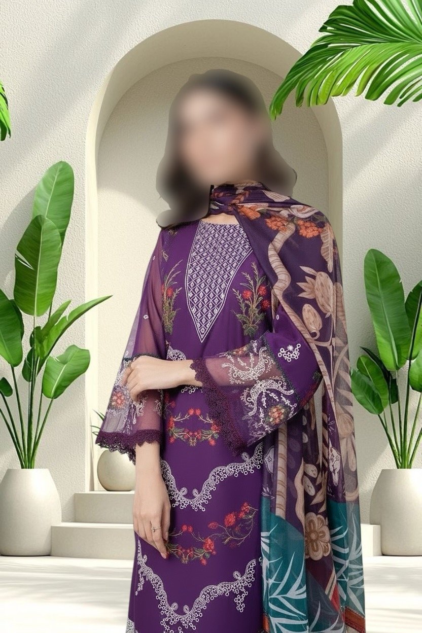 3PC Lawn Suit-Embroidered (Unstitched) - Image 4