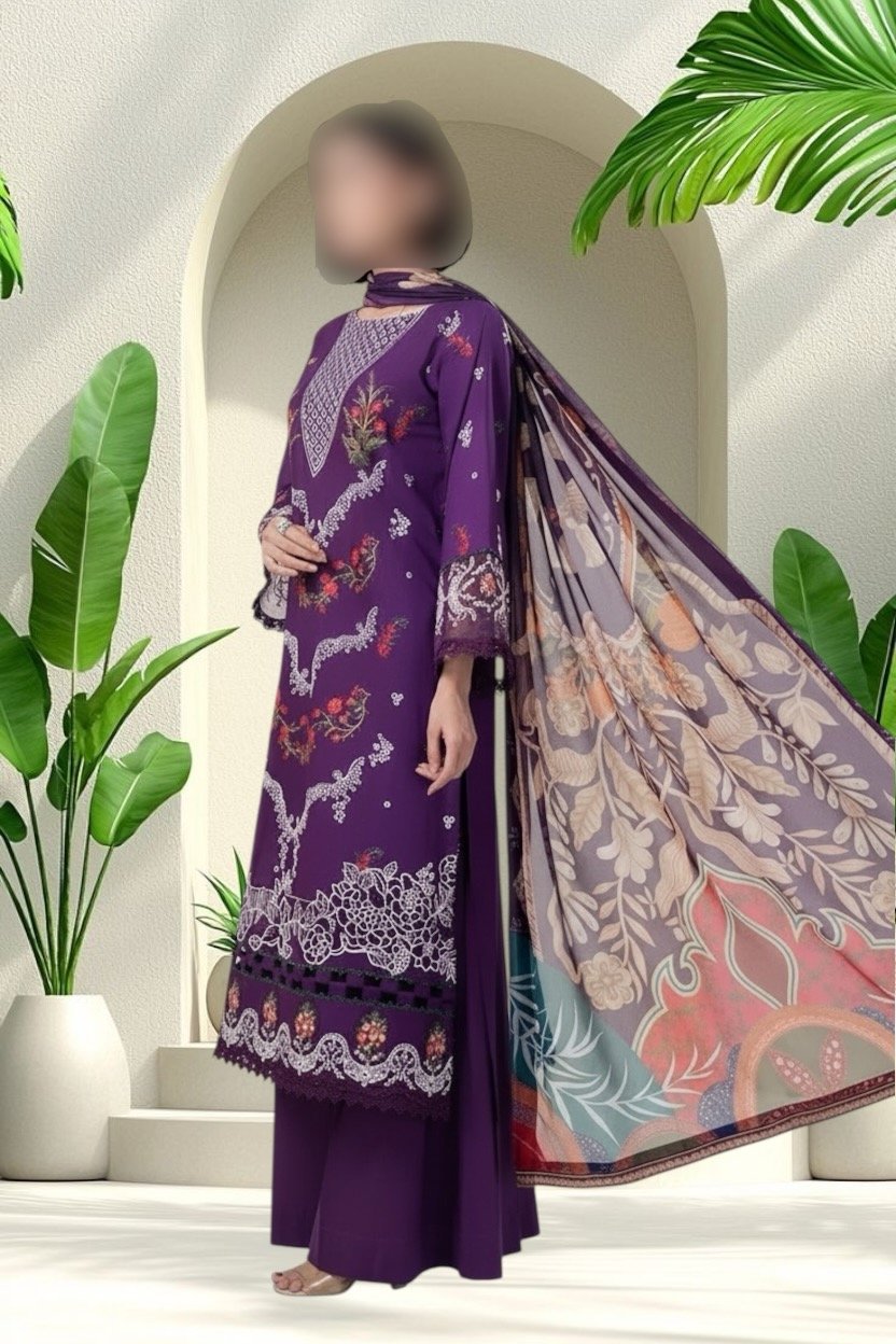 3PC Lawn Suit-Embroidered (Unstitched) - Image 3