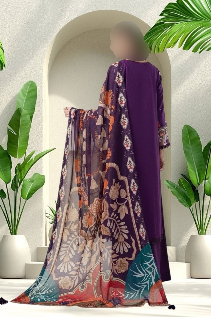 3PC Lawn Suit-Embroidered (Unstitched) - Image 2