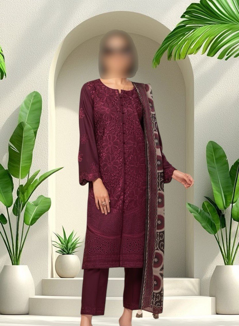3PC Lawn Suit-Embroidered (Unstitched) - Image 4