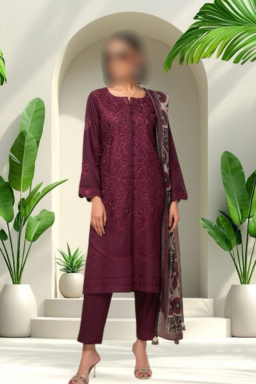 3PC Lawn Suit-Embroidered (Unstitched) - Image 3