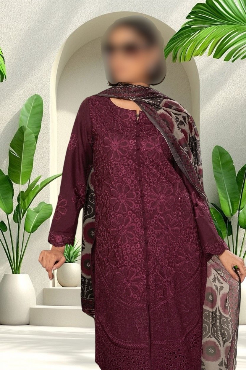 3PC Lawn Suit-Embroidered (Unstitched) - Image 2