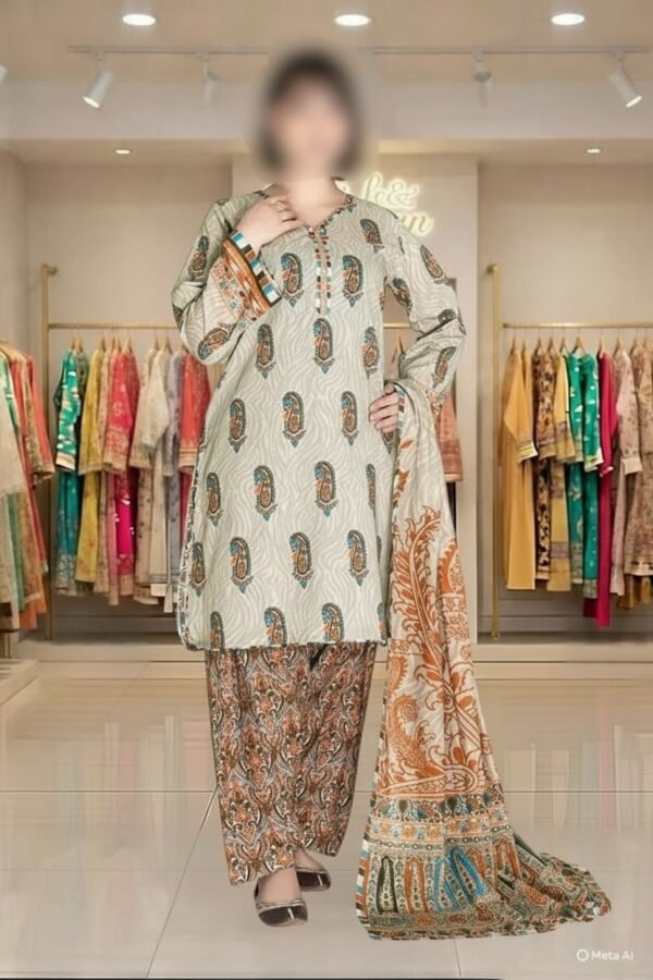 3PC Lawn Suit-Printed (Unstitched)