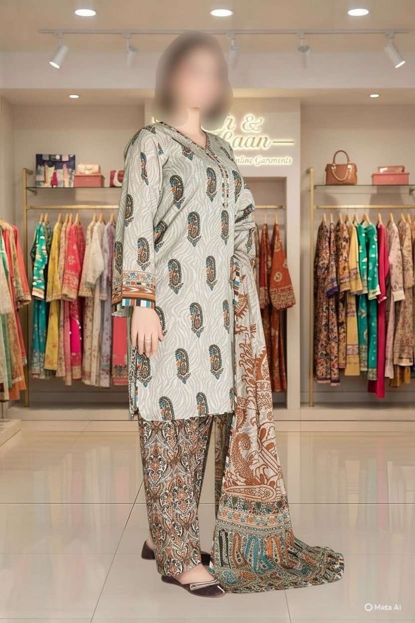 3PC Lawn Suit-Printed (Unstitched) - Image 3