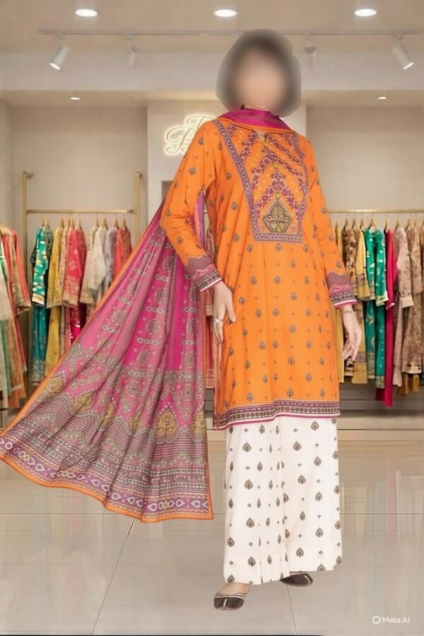 3PC Lawn Suit-Printed (Unstitched)