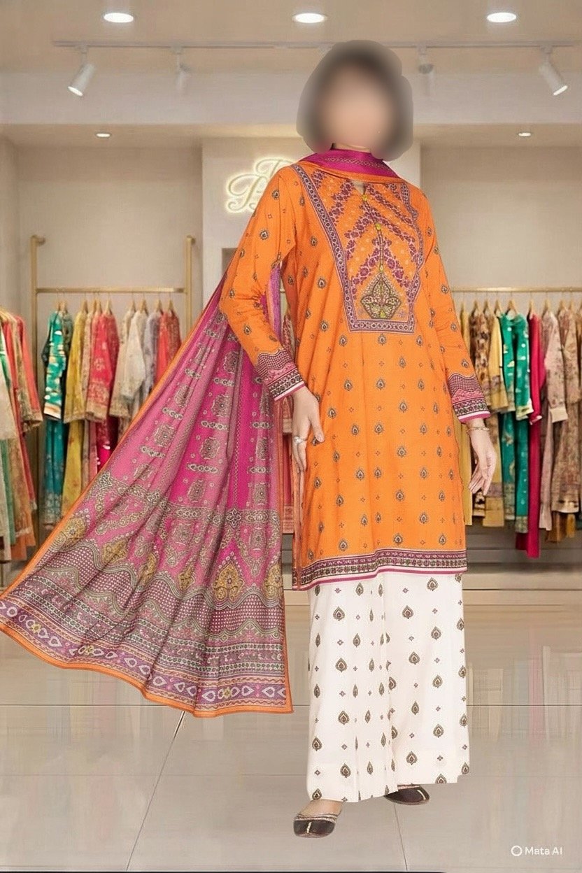 3PC Lawn Suit-Printed (Unstitched)