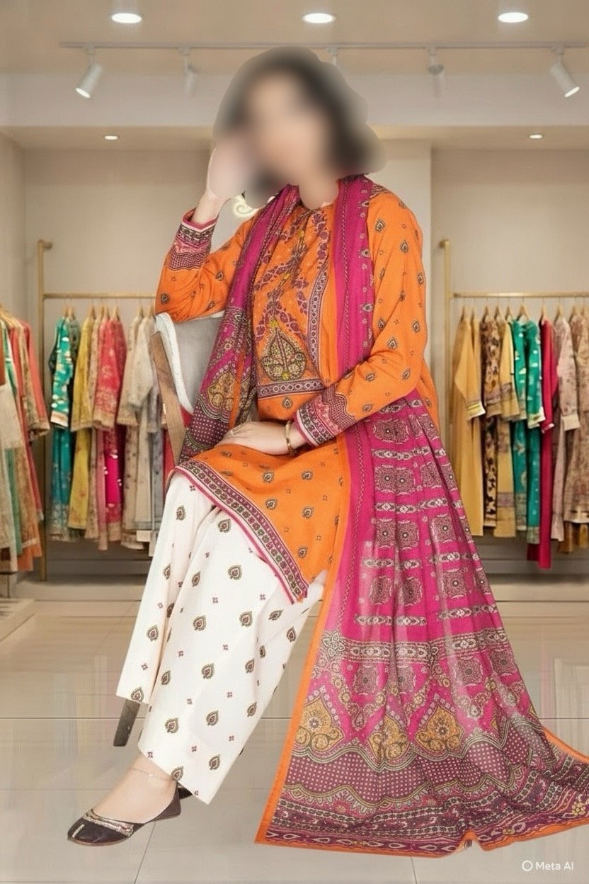 3PC Lawn Suit-Printed (Unstitched) - Image 3