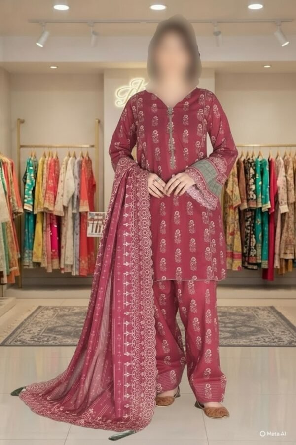 3PC Lawn Suit-Printed (Unstitched)