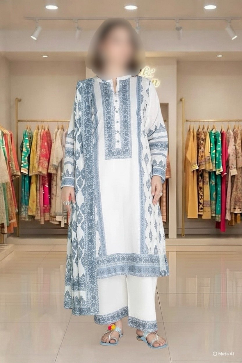 3PC Lawn Suit-Printed (Unstitched)