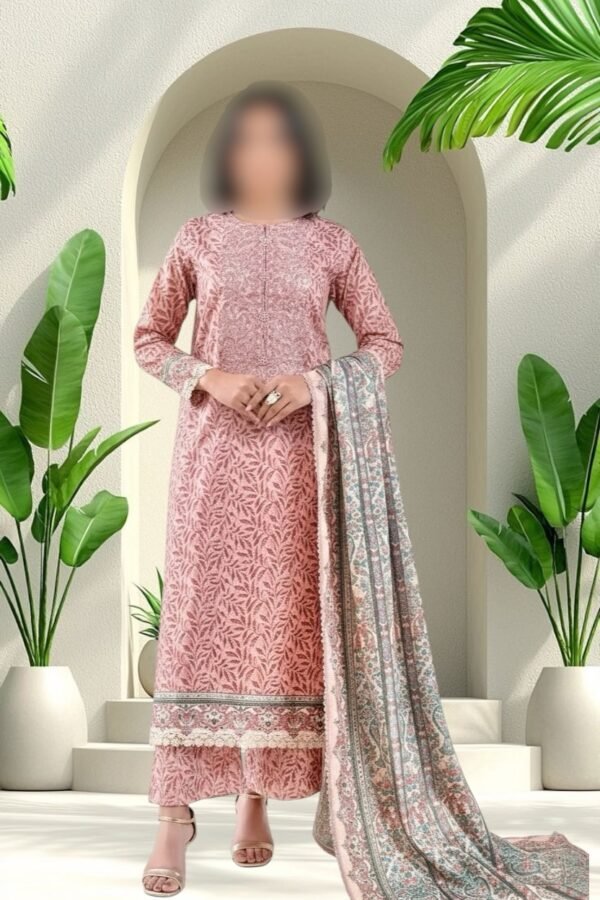 3PC Lawn Suit-Embroidered & Printed (Unstitched)