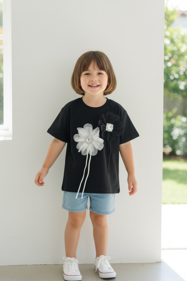 Shirt with 2 Flower Applique