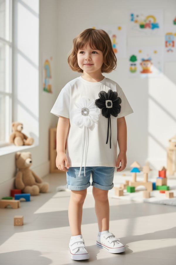 Shirt with 2 Flower Applique