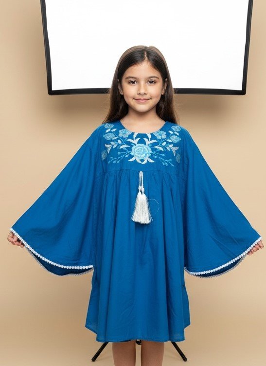 Butterfly Style Girls Shirt Cotton Lawn Embroidered (KK1077)