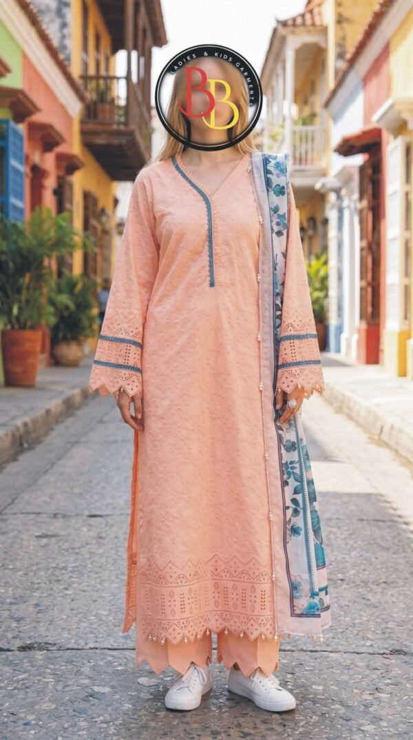 3PC Lawn Suit-Embroidered & Printed (Unstitched) (LS1105)