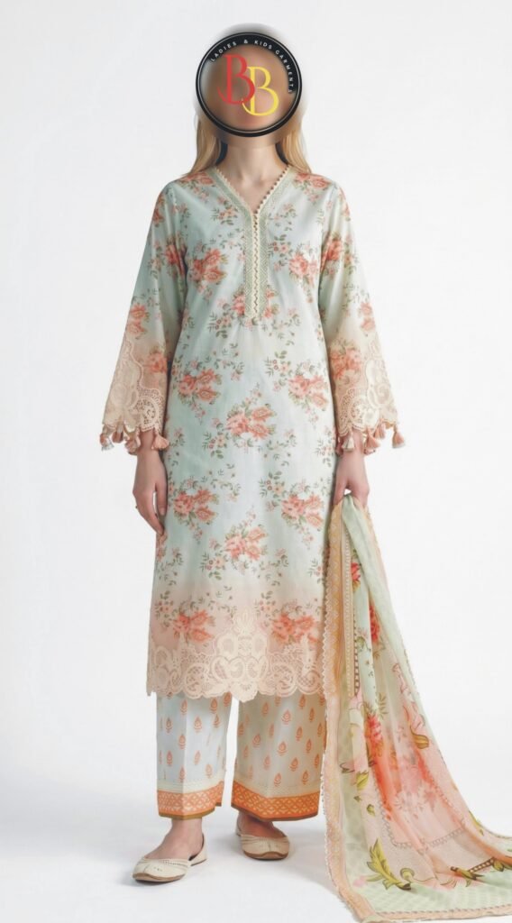 3PC Lawn Suit-Embroidered & Printed (Unstitched) (LS1107)
