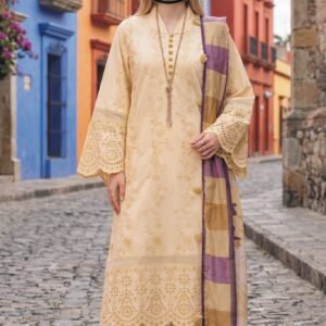 3PC Lawn Suit-Embroidered & Printed (Unstitched) (LS1108)