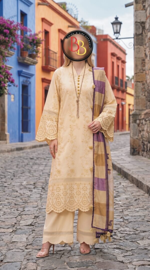 3PC Lawn Suit-Embroidered & Printed (Unstitched) (LS1108)