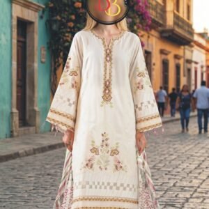 3PC Lawn Suit-Embroidered & Printed (Unstitched) (LS1109)