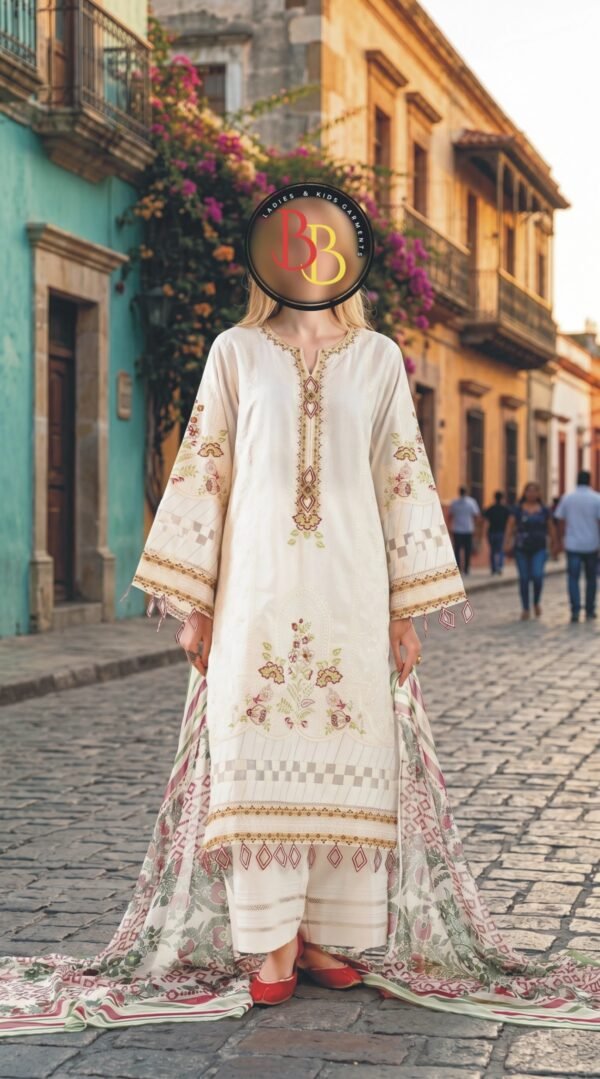 3PC Lawn Suit-Embroidered & Printed (Unstitched) (LS1109)