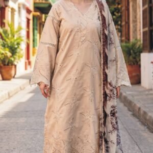 3PC Lawn Suit-Embroidered & Printed (Unstitched) (LS1110)
