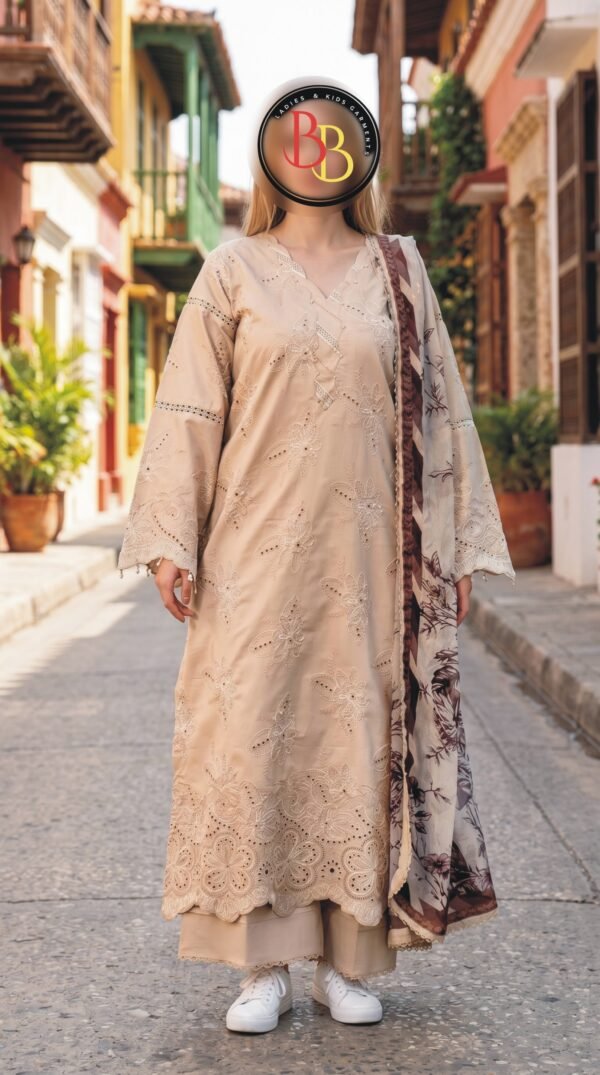 3PC Lawn Suit-Embroidered & Printed (Unstitched) (LS1110)