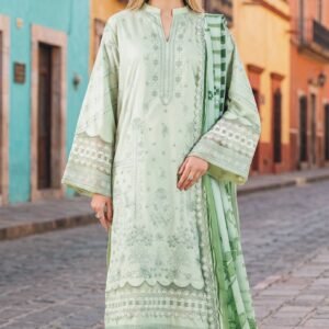 3PC Lawn Suit-Embroidered & Printed (Unstitched) (LS1112)