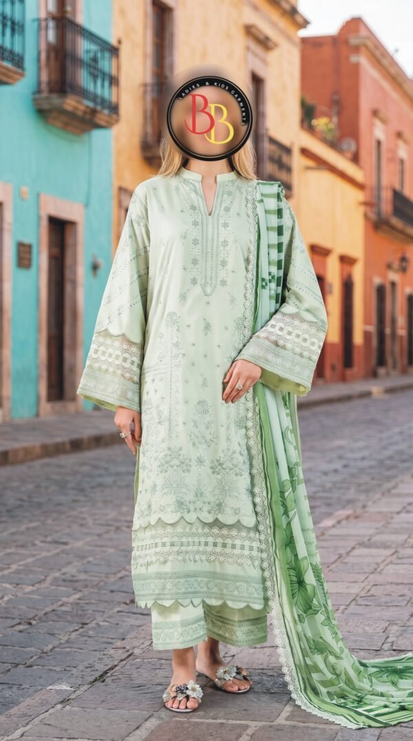 3PC Lawn Suit-Embroidered & Printed (Unstitched) (LS1112)