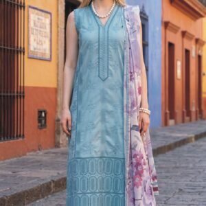 3PC Lawn Suit-Embroidered & Printed (Unstitched) (LS1113)