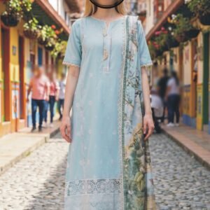 3PC Lawn Suit-Embroidered & Printed (Unstitched) (LS1115)